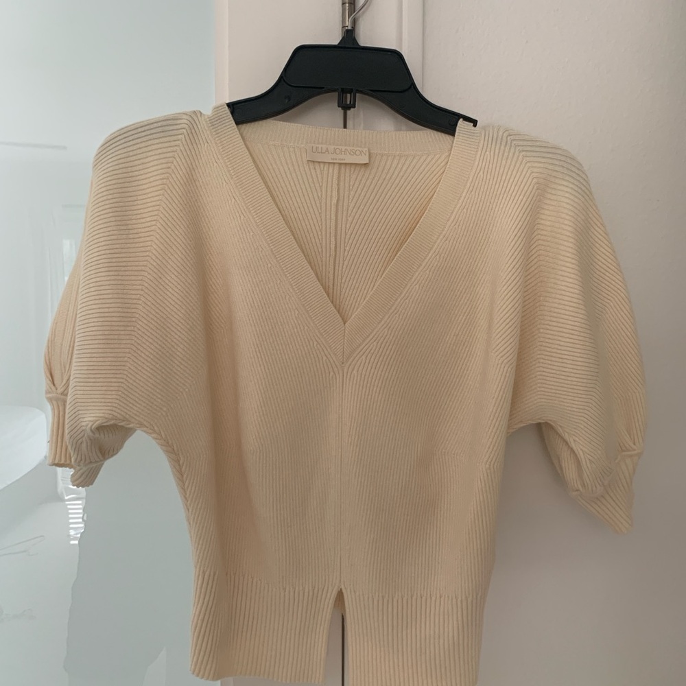 Ulla Johnson Ivory V-Neck Sweater - Elia Top
